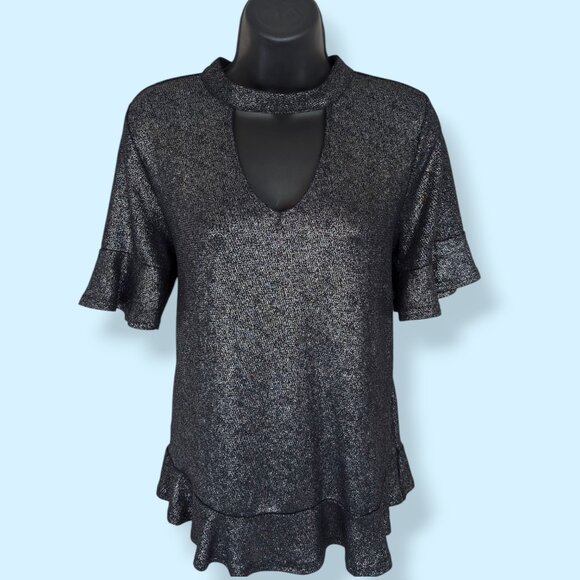 Lucky Brand Dark Metallic Keyhole Stretch Top - Picture 2 of 7